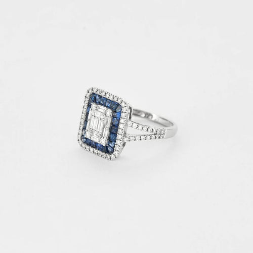 Bague 54 Bague en or blanc 18 carats avec saphirs et diamants 58 Facettes
