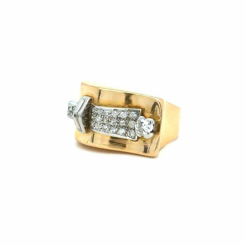 Bague 54 Bague Tank sertie de diamants en or jaune 750 58 Facettes