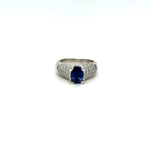 Bague 49 Bague moderne en or blanc 750 avec saphir et diamants 58 Facettes