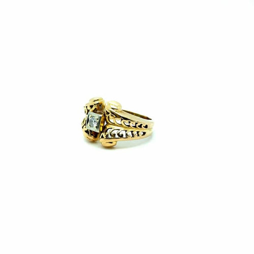 Bague 49.5 Bague ancienne en or jaune 750 et diamant 0,15 ct 58 Facettes