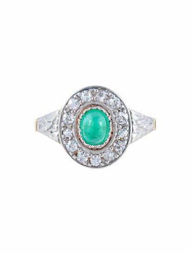Bague 52 Bague émeraude cabochon et diamants en or jaune et or blanc 750 58 Facettes