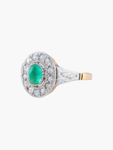 Bague 52 Bague émeraude cabochon et diamants en or jaune et or blanc 750 58 Facettes