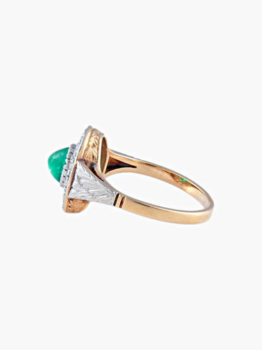 Bague 52 Bague émeraude cabochon et diamants en or jaune et or blanc 750 58 Facettes