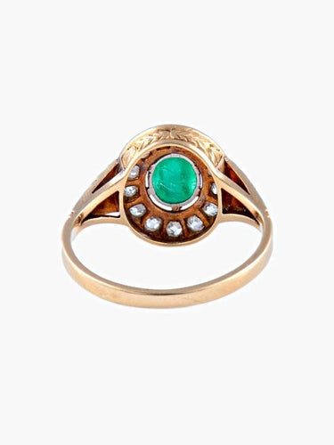 Bague 52 Bague émeraude cabochon et diamants en or jaune et or blanc 750 58 Facettes