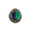 Bague 53 Bague en or jaune 18 K et argent avec saphir, émeraude et diamants 58 Facettes
