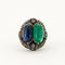 Bague 53 Bague en or jaune 18 K et argent avec saphir, émeraude et diamants 58 Facettes