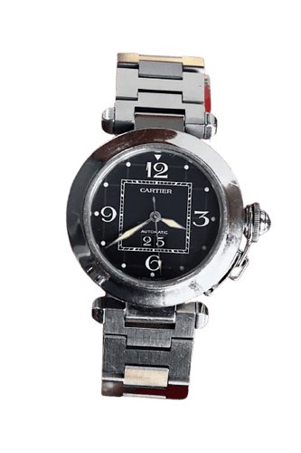 Montre Cartier Pasha - Montre automatique en acier à cadran noir 58 Facettes