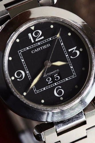 Montre Cartier Pasha - Montre automatique en acier à cadran noir 58 Facettes