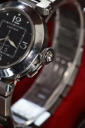 Montre Cartier Pasha - Montre automatique en acier à cadran noir 58 Facettes