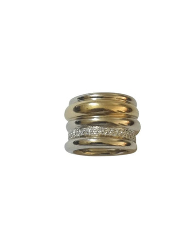 Bague 54 Pomellato Tubolare - Bague godronnée en or jaune et or blanc diamants 58 Facettes