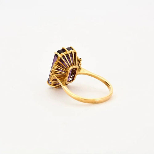 Bague 65 Bague en or jaune 18 carats avec améthyste rectangulaire et diamants 58 Facettes