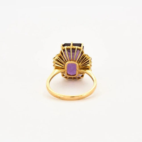 Bague 65 Bague en or jaune 18 carats avec améthyste rectangulaire et diamants 58 Facettes