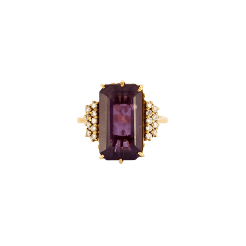 Bague 65 Bague en or jaune 18 carats avec améthyste rectangulaire et diamants 58 Facettes