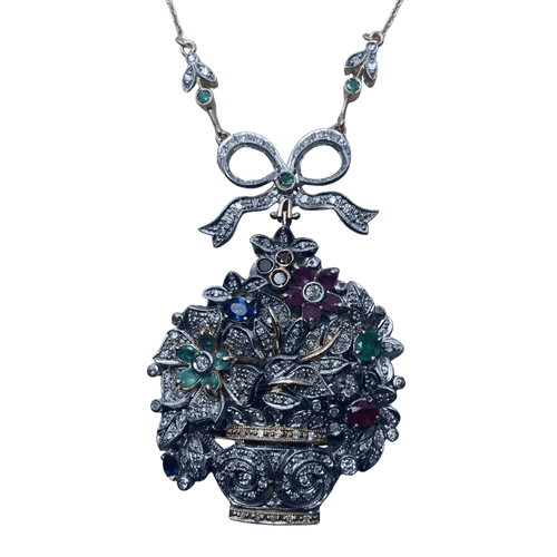 Collier Collier en or jaune 14 kt et argent avec diamants 58 Facettes