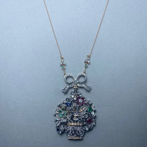 Collier Collier en or jaune 14 kt et argent avec diamants 58 Facettes