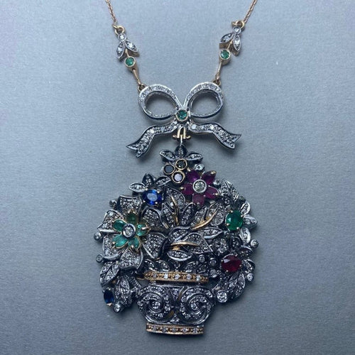 Collier Collier en or jaune 14 kt et argent avec diamants 58 Facettes