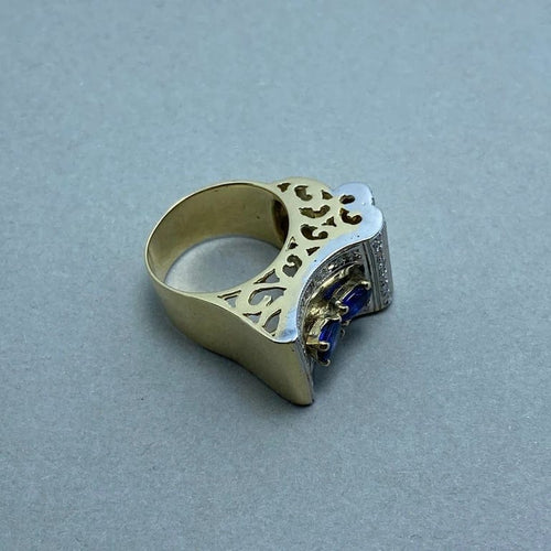Bague 56 Bague en or 14 kt avec diamants et saphirs 58 Facettes