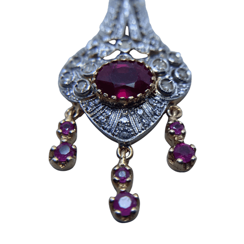 Collier Collier en or jaune 14 carats, argent, diamants et rubis 58 Facettes