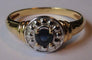 Bague 52 Bague années 40 en or jaune et blanc 18 carats, saphir 58 Facettes