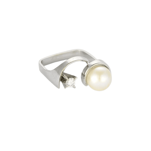 Bague 49 Alain Roure (attribuée) - Bague en or blanc 18 carats, perle et diamant 58 Facettes