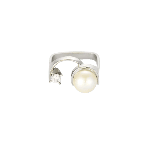 Bague 49 Alain Roure (attribuée) - Bague en or blanc 18 carats, perle et diamant 58 Facettes