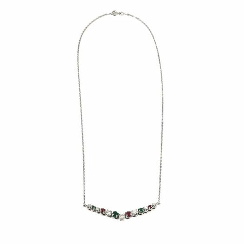 Collier Collier en or blanc 18 carats avec rubis, émeraudes et diamants 58 Facettes 1056180