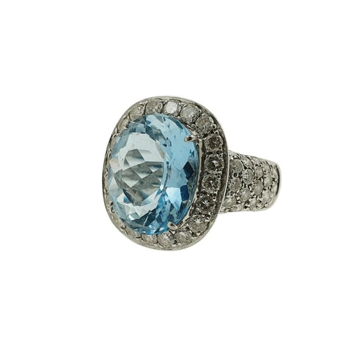 Bague 51 Bague en or blanc 18 carats avec aigue-marine et diamants 58 Facettes