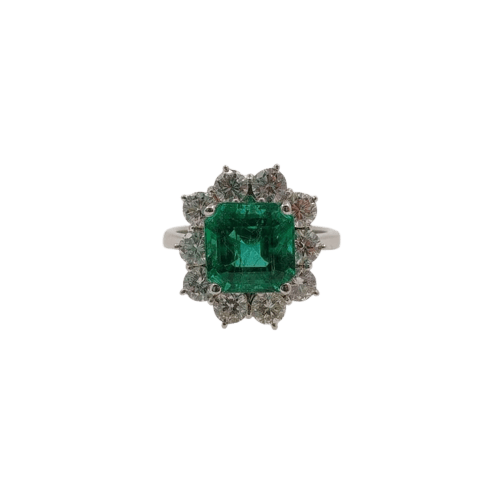Bague 53 Bague avec émeraude 2,48 ct et diamants en or blanc 18 carats 58 Facettes