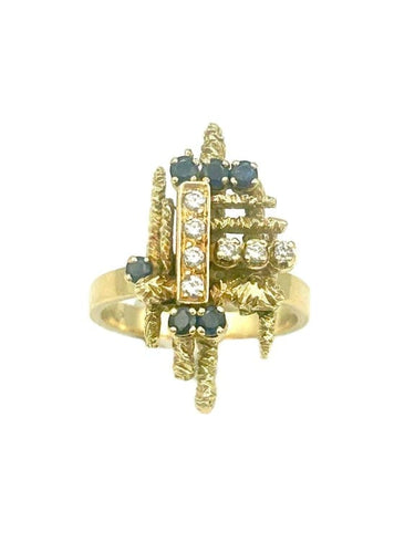 Bague 55 Bague vintage en or jaune 18K, saphirs et diamants 58 Facettes