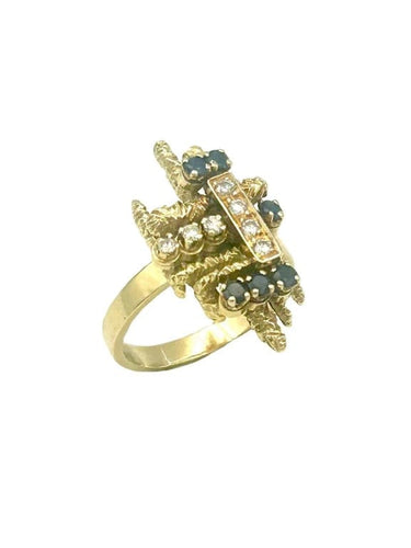 Bague 55 Bague vintage en or jaune 18K, saphirs et diamants 58 Facettes