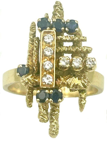 Bague 55 Bague vintage en or jaune 18K, saphirs et diamants 58 Facettes