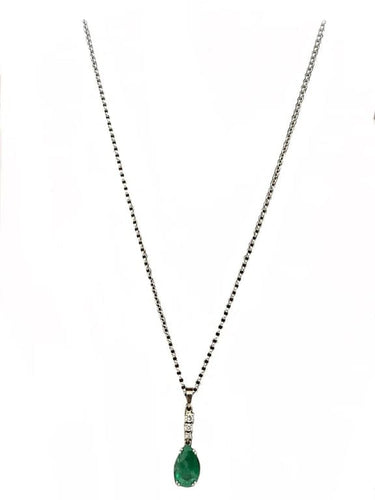 Collier Collier - Pendentif en or blanc 18K, émeraude et diamants 58 Facettes