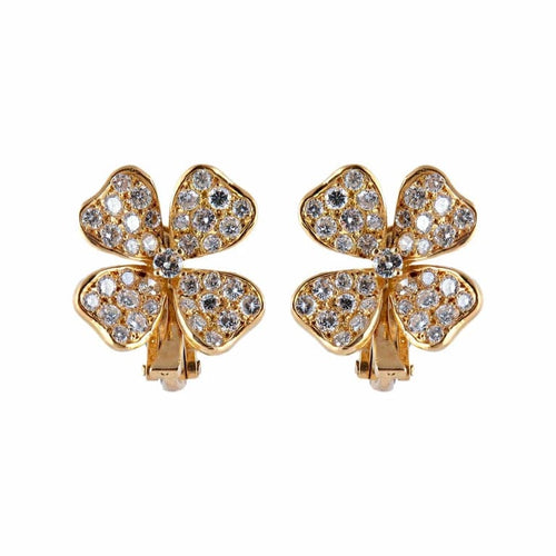 Boucles d'oreilles FRED - Clips d’oreilles Trèfle en or jaune 18K et diamants 58 Facettes