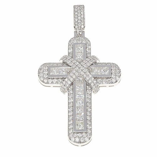 Pendentif Croix princesse - Pendentif en or blanc et diamants 58 Facettes