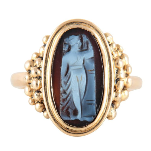 Bague 56 Bague camée sur onyx en or jaune 18k 58 Facettes