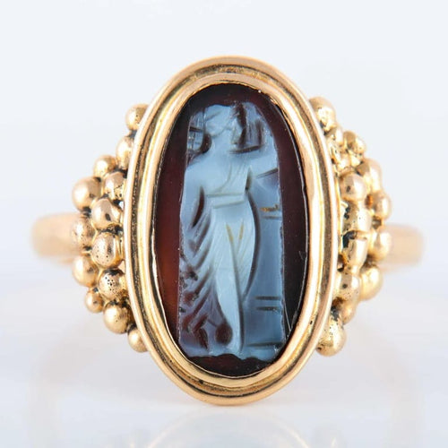Bague 56 Bague camée sur onyx en or jaune 18k 58 Facettes