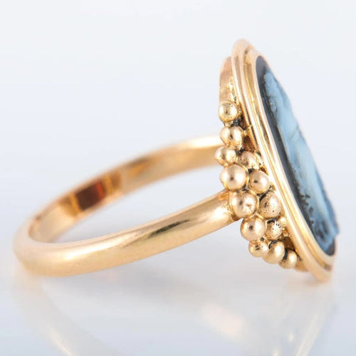 Bague 56 Bague camée sur onyx en or jaune 18k 58 Facettes