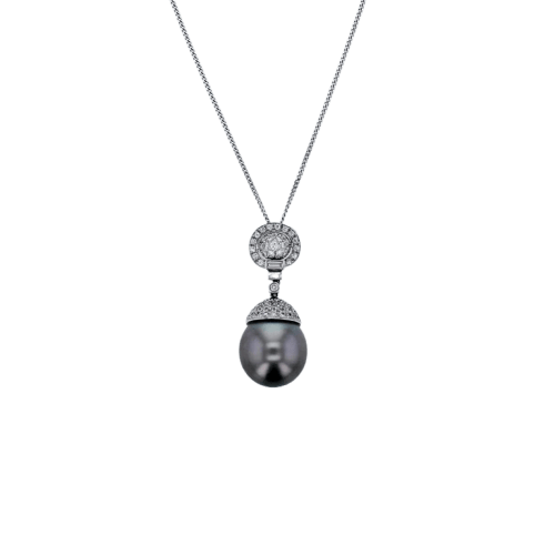 Pendentif Pendentif en or blanc 18k avec perle de Tahiti et diamants 58 Facettes 001.41424