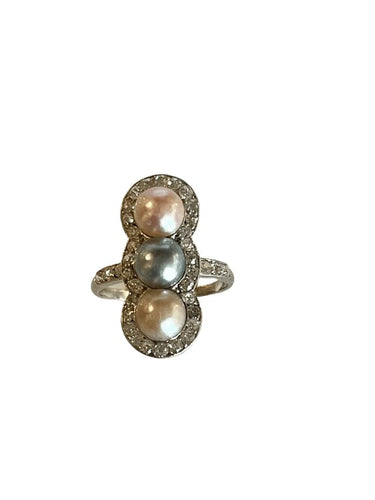 Bague 56 Bague trilogie en platine avec perles et diamants 58 Facettes 1046905