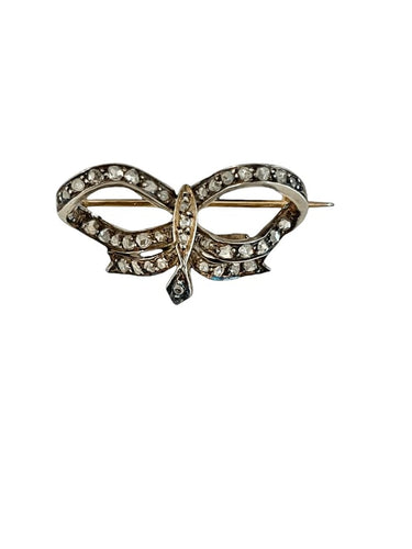 Broche Broche nœud Napoléon III en or et argent sertie de diamants 58 Facettes