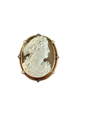 Broche Broche camée sur agate en or jaune 18 carats 58 Facettes