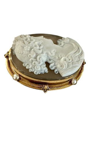 Broche Broche camée sur agate en or jaune 18 carats 58 Facettes