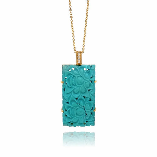 Pendentif Sans chaine Jana - Pendentif en or Fairmined 18k avec turquoise et diamants 58 Facettes PEN96
