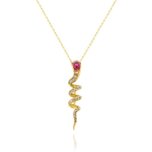 Collier Nyoka - Collier vintage en or jaune 18k avec rubis et diamants 58 Facettes
