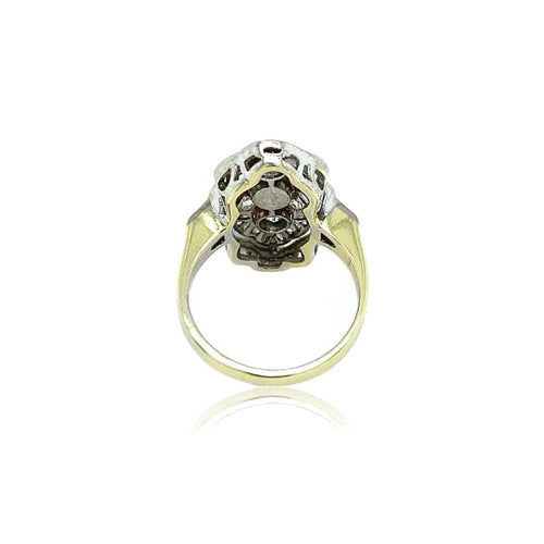 Bague 52 Bague Art déco en or jaune 14k, platine, diamants et perle 58 Facettes