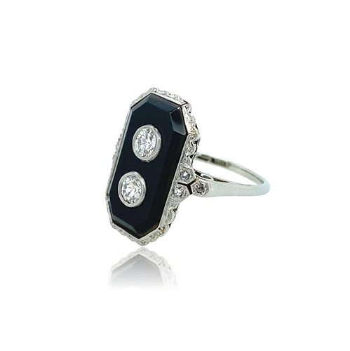 Bague 52 Bague Art déco en or gris 18 carats, onyx et diamants 58 Facettes