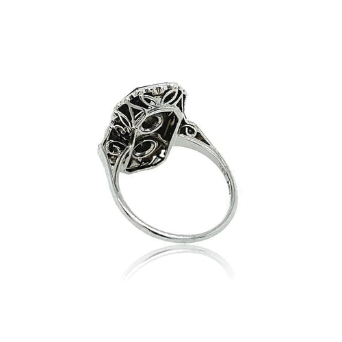 Bague 52 Bague Art déco en or gris 18 carats, onyx et diamants 58 Facettes