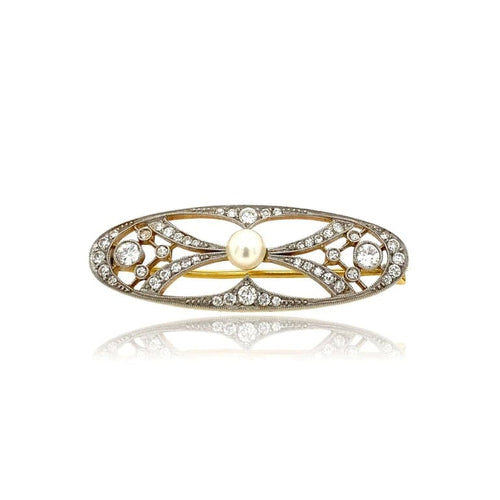 Broche Broche Art déco en or jaune 750‰, platine, diamants et perle 58 Facettes