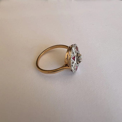Bague 54 Bague en or jaune et gris 18 carats avec diamants et rubis 58 Facettes BAF042