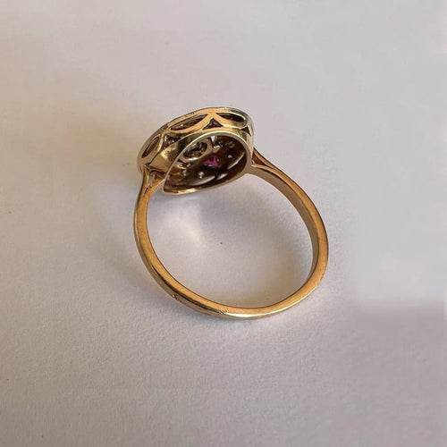 Bague 54 Bague en or jaune et gris 18 carats avec diamants et rubis 58 Facettes BAF042